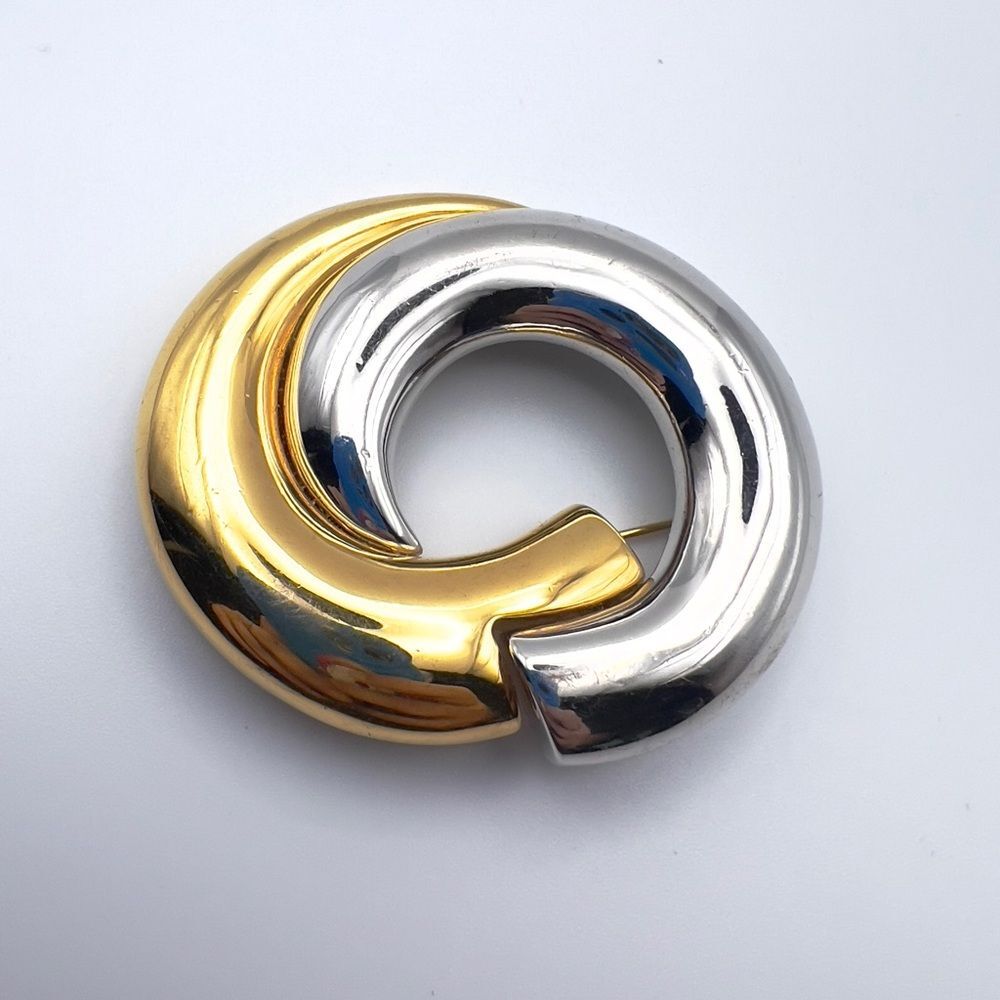 Vintage Mixed Metal Brooch Silver and Gold Tone Intersecting Moons